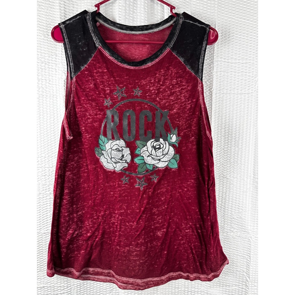 Women’s Burgundy Sleeveless 'Rock' Graphic Tank Top